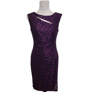 Connected Apparel Purple Floral Lace Cutout Sheath Dress Size‎ 4